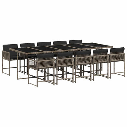 vidaXL 11 Piece Garden Dining Set with Cushions Grey Poly Rattan 2