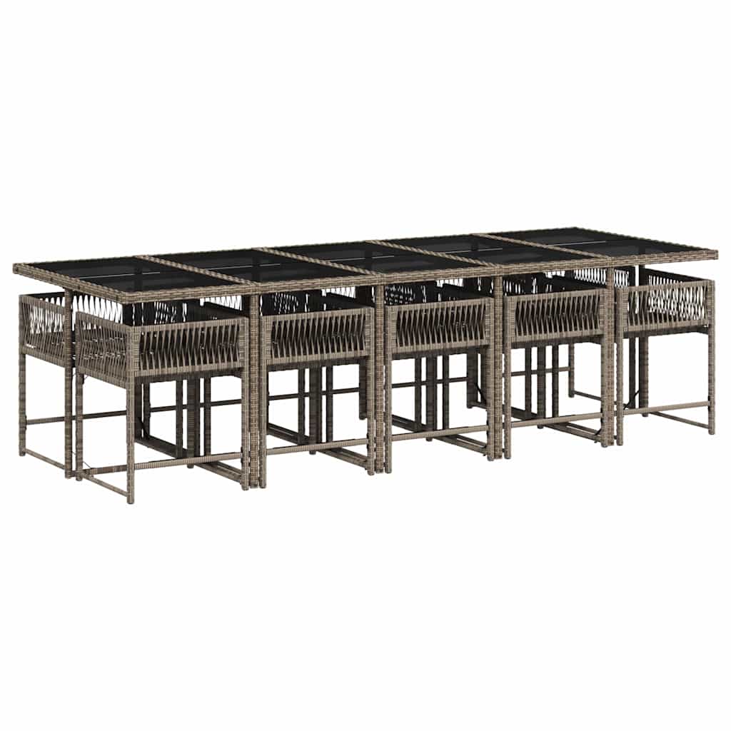 vidaXL 11 Piece Garden Dining Set with Cushions Grey Poly Rattan 4
