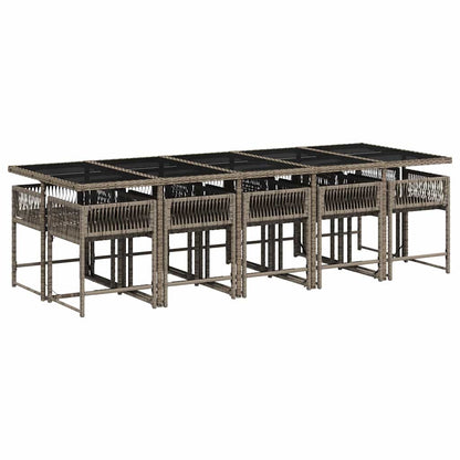 vidaXL 11 Piece Garden Dining Set with Cushions Grey Poly Rattan 4