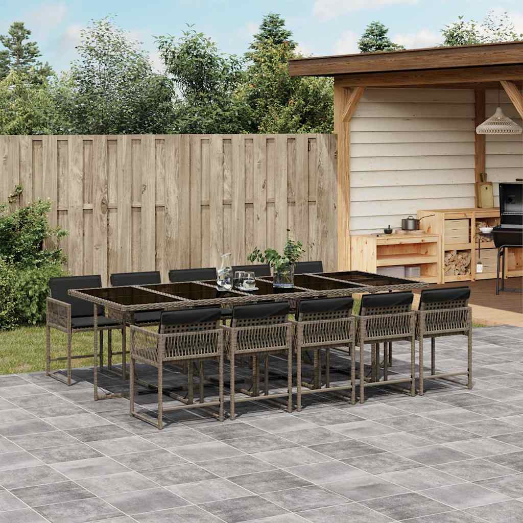 vidaXL 11 Piece Garden Dining Set with Cushions Grey Poly Rattan 1