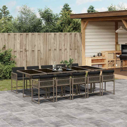 vidaXL 11 Piece Garden Dining Set with Cushions Grey Poly Rattan 1