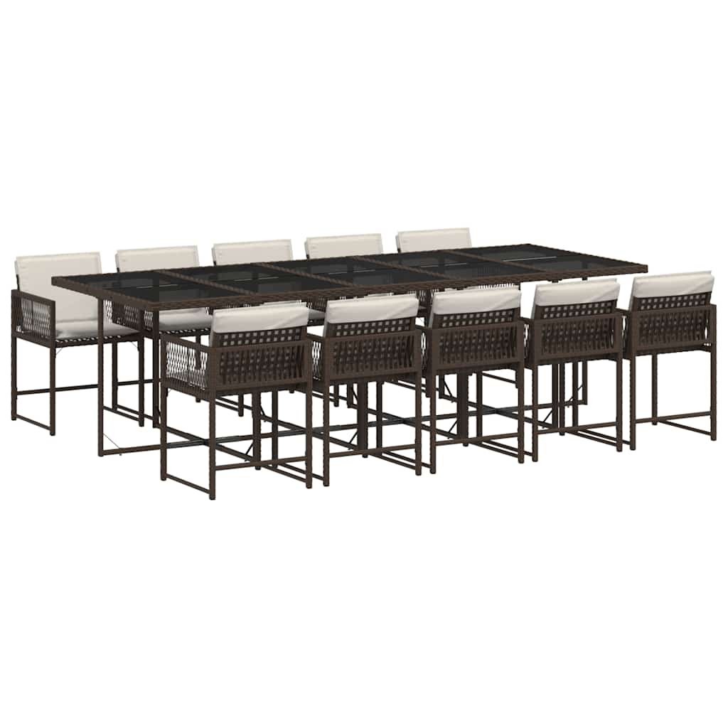 vidaXL 11 Piece Garden Dining Set with Cushions Brown Poly Rattan 2