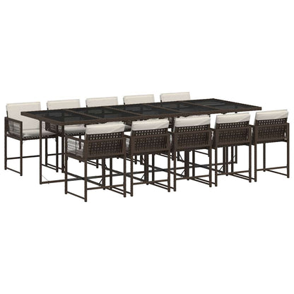 vidaXL 11 Piece Garden Dining Set with Cushions Brown Poly Rattan 2
