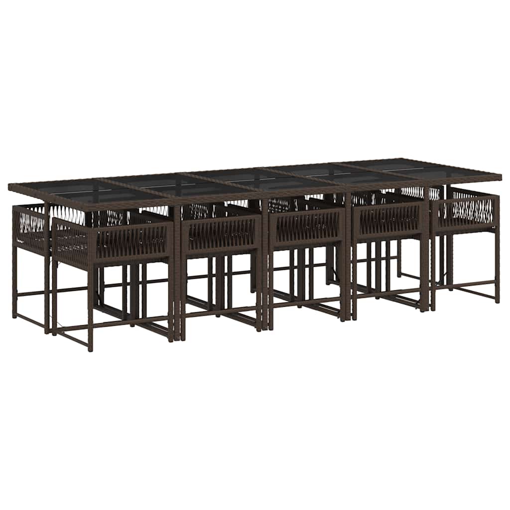 vidaXL 11 Piece Garden Dining Set with Cushions Brown Poly Rattan 3