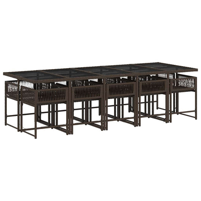 vidaXL 11 Piece Garden Dining Set with Cushions Brown Poly Rattan 3