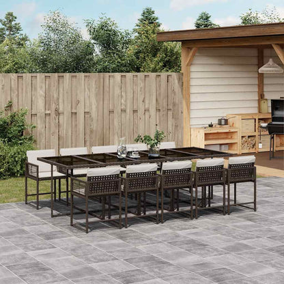 vidaXL 11 Piece Garden Dining Set with Cushions Brown Poly Rattan 1