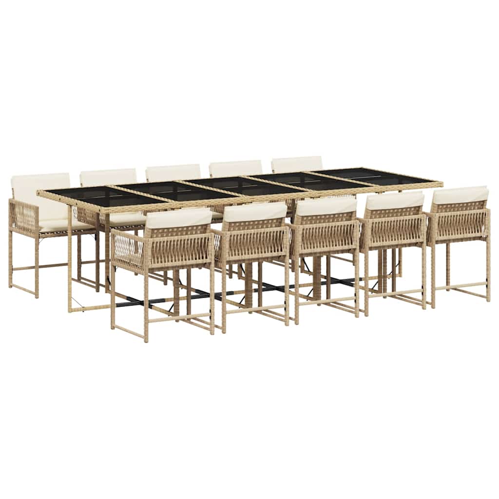 vidaXL 11 Piece Garden Dining Set with Cushions Beige Poly Rattan 2