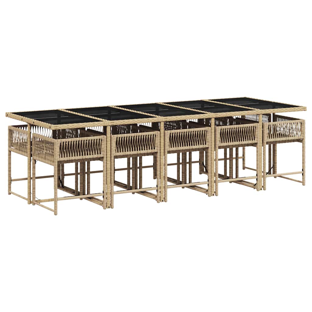 vidaXL 11 Piece Garden Dining Set with Cushions Beige Poly Rattan 3