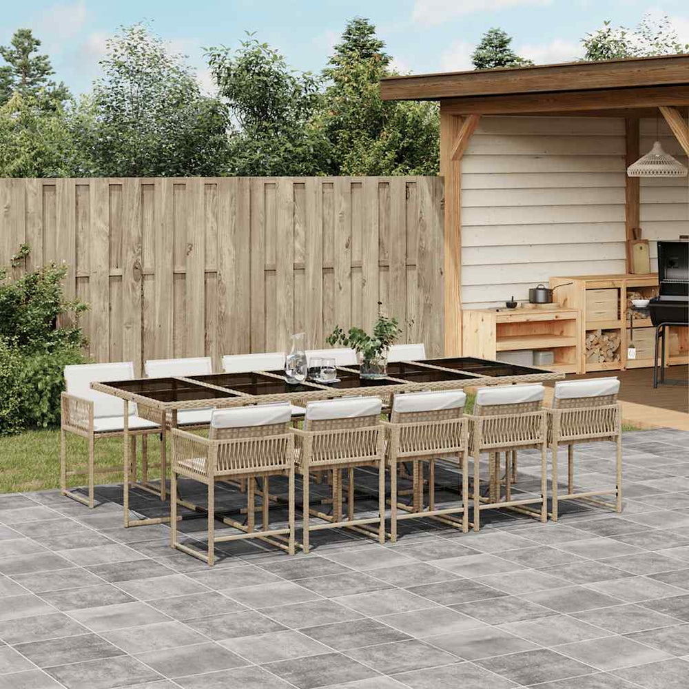 vidaXL 11 Piece Garden Dining Set with Cushions Beige Poly Rattan