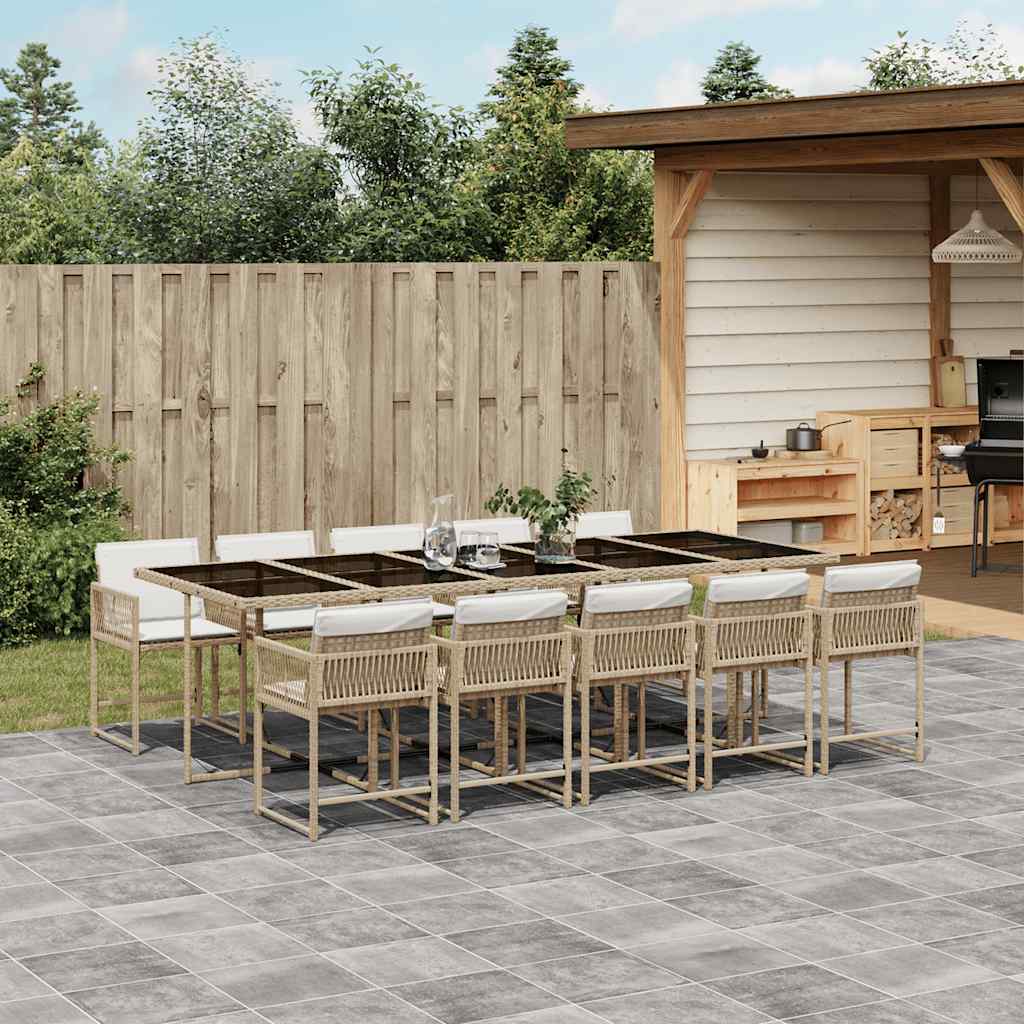 vidaXL 11 Piece Garden Dining Set with Cushions Beige Poly Rattan 1