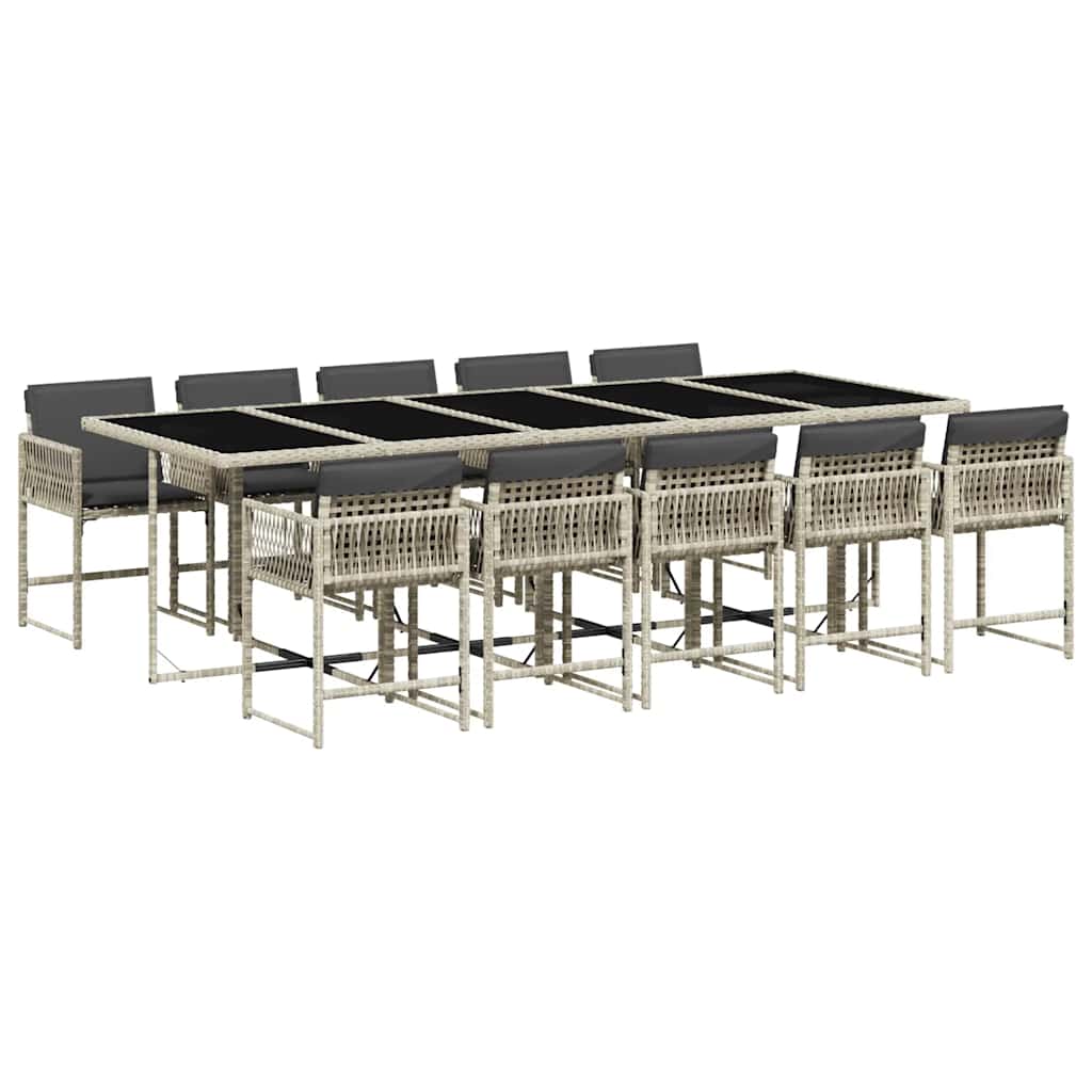 vidaXL 11 Piece Garden Dining Set with Cushions Light Grey Poly Rattan 2