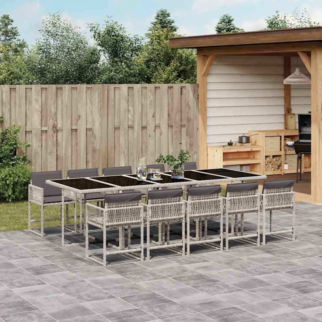 vidaXL 11 Piece Garden Dining Set with Cushions Light Grey Poly Rattan 1