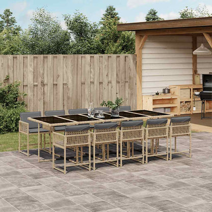 vidaXL 11 Piece Garden Dining Set with Cushions Mix Beige Poly Rattan 1