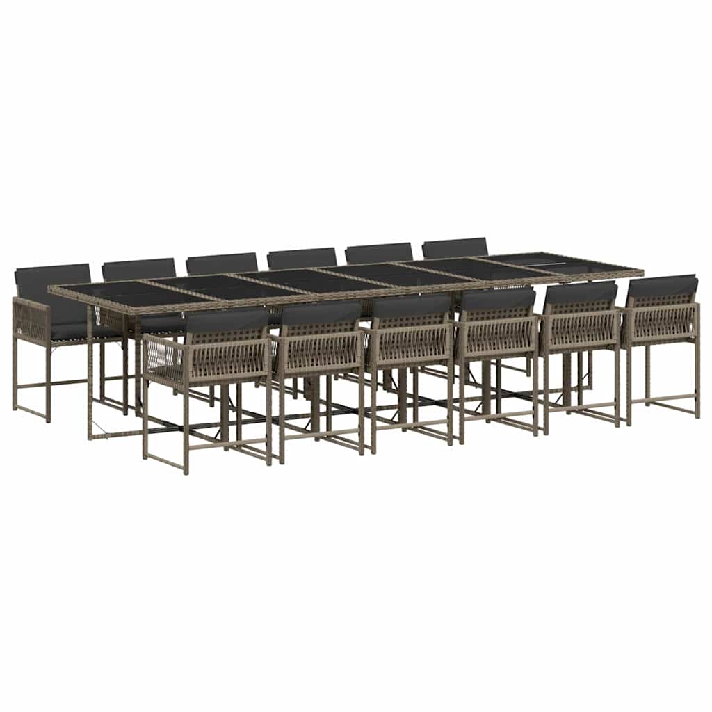 vidaXL 13 Piece Garden Dining Set with Cushions Grey Poly Rattan 2