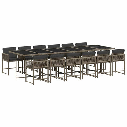 vidaXL 13 Piece Garden Dining Set with Cushions Grey Poly Rattan 2