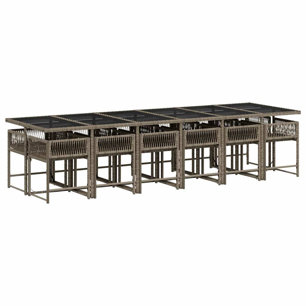 vidaXL 13 Piece Garden Dining Set with Cushions Grey Poly Rattan 3