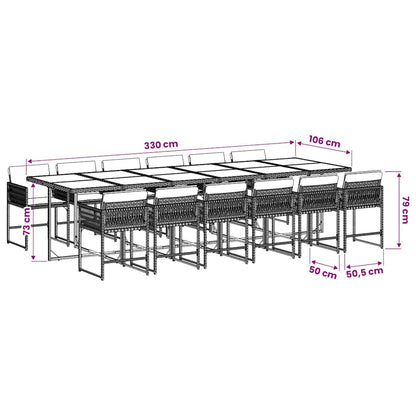 vidaXL 13 Piece Garden Dining Set with Cushions Grey Poly Rattan 6