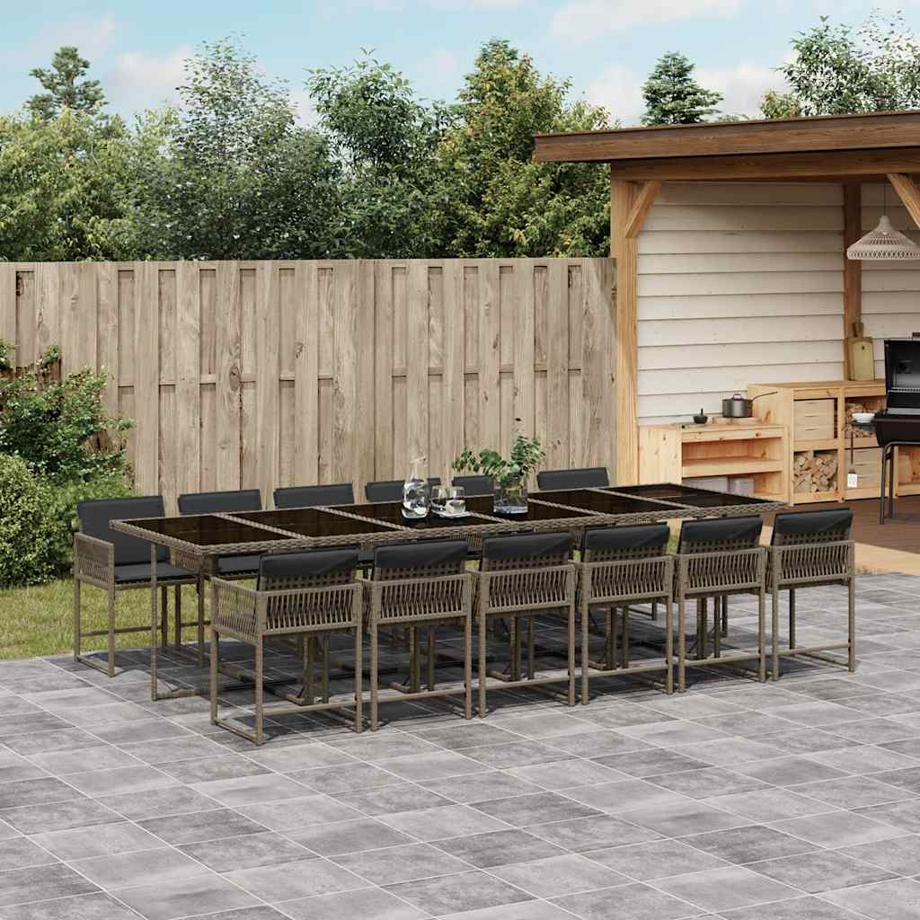 vidaXL 13 Piece Garden Dining Set with Cushions Grey Poly Rattan 1