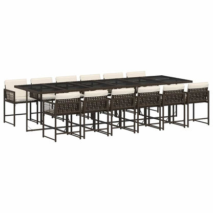 vidaXL 13 Piece Garden Dining Set with Cushions Brown Poly Rattan 2