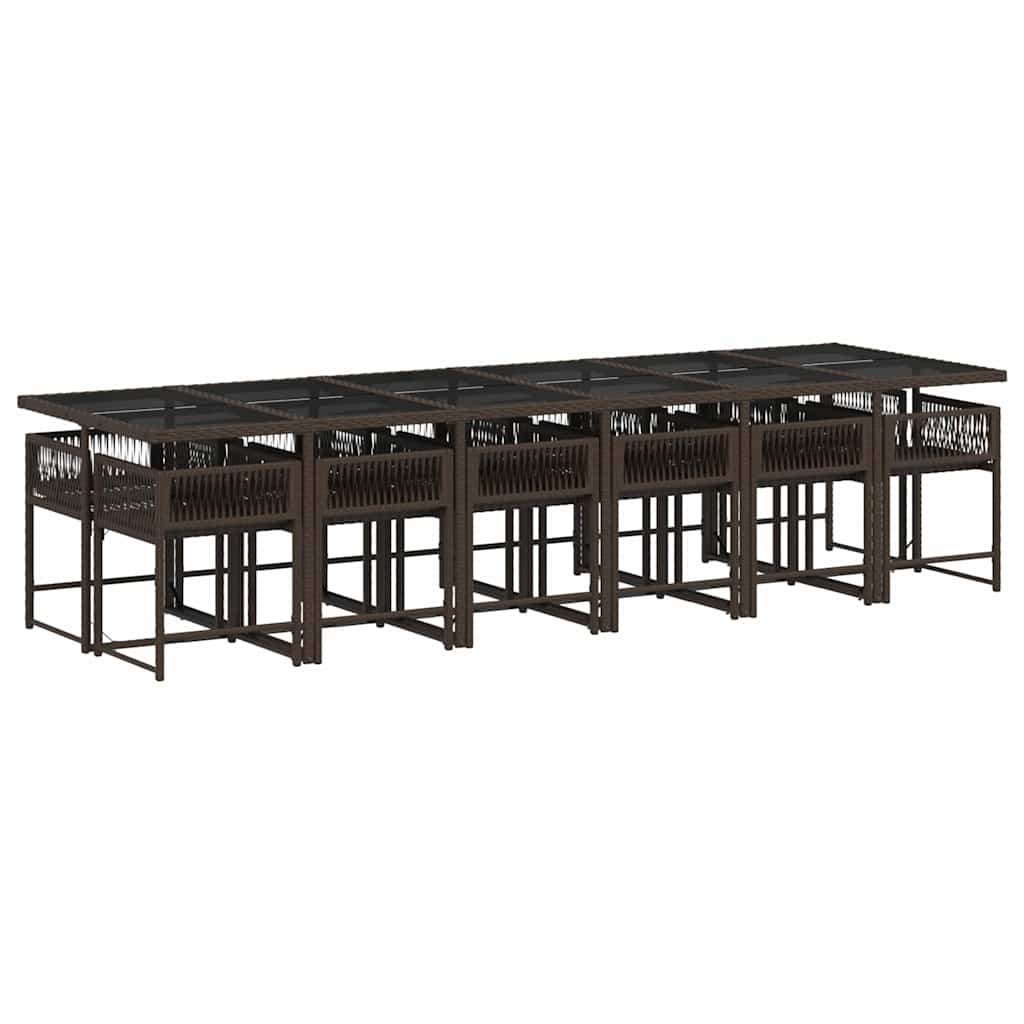 vidaXL 13 Piece Garden Dining Set with Cushions Brown Poly Rattan 3