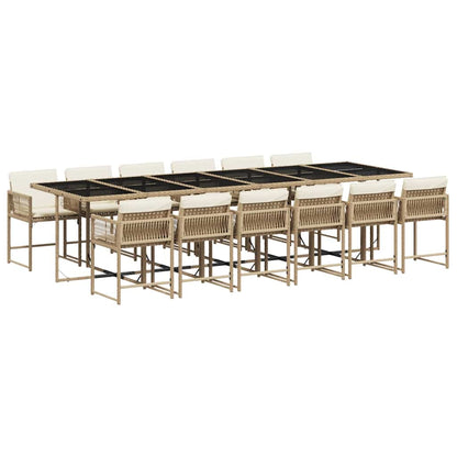 vidaXL 13 Piece Garden Dining Set with Cushions Beige Poly Rattan 2