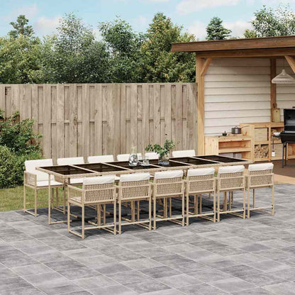 vidaXL 13 Piece Garden Dining Set with Cushions Beige Poly Rattan 1
