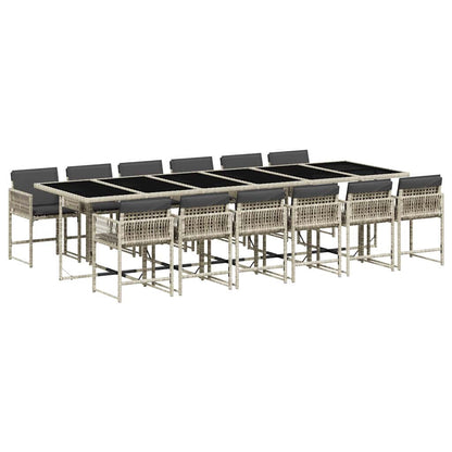 vidaXL 13 Piece Garden Dining Set with Cushions Light Grey Poly Rattan 2