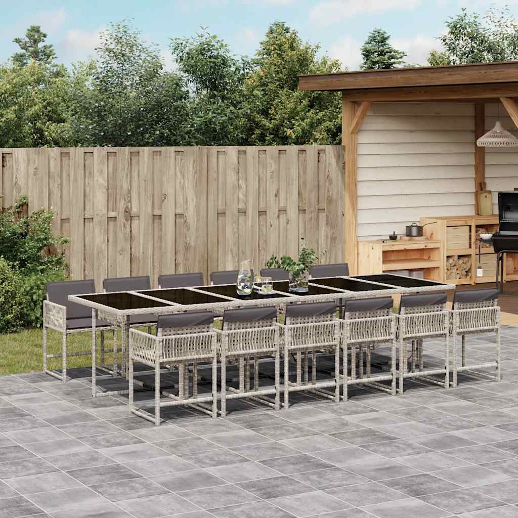 vidaXL 13 Piece Garden Dining Set with Cushions Light Grey Poly Rattan 1