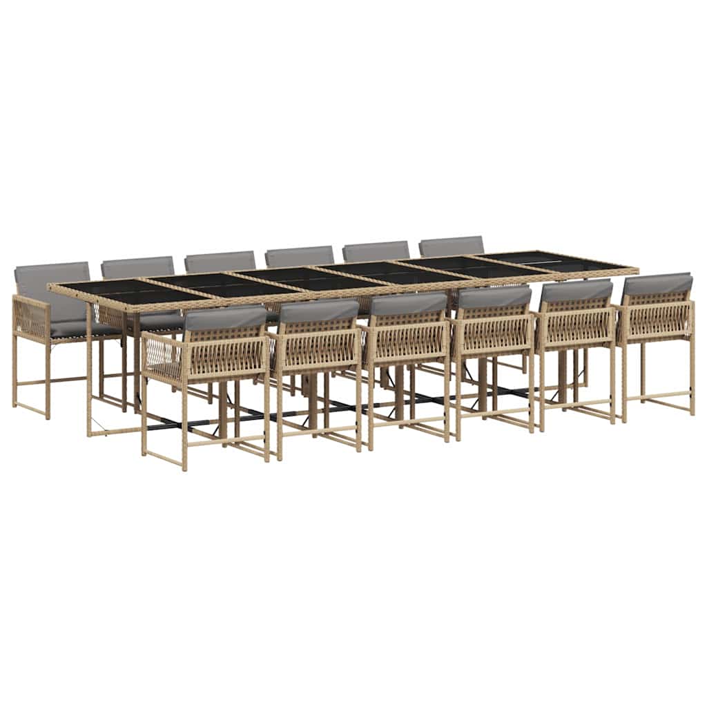vidaXL 13 Piece Garden Dining Set with Cushions Mix Beige Poly Rattan 2