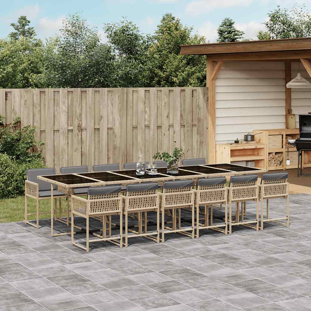 vidaXL 13 Piece Garden Dining Set with Cushions Mix Beige Poly Rattan 1