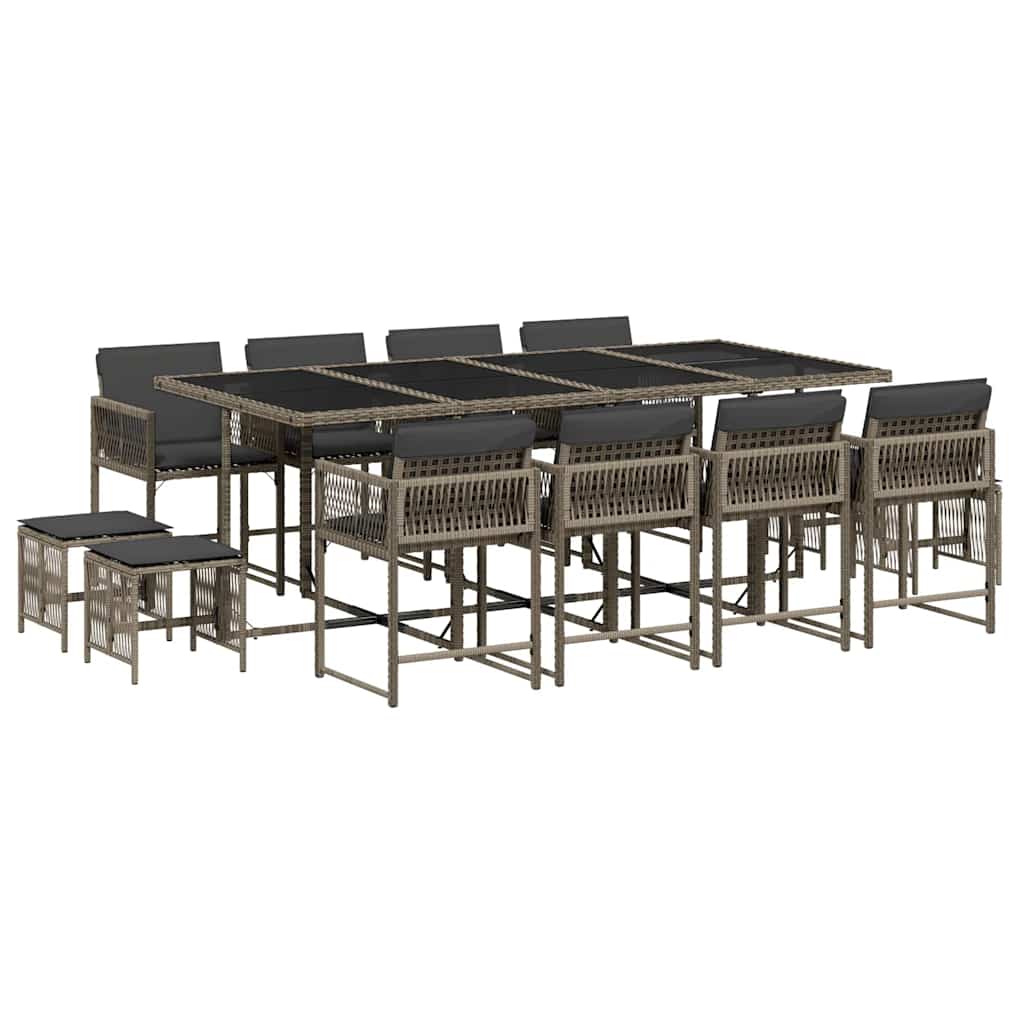vidaXL 13 Piece Garden Dining Set with Cushions Grey Poly Rattan 2