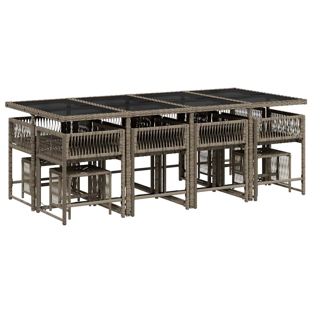 vidaXL 13 Piece Garden Dining Set with Cushions Grey Poly Rattan 5