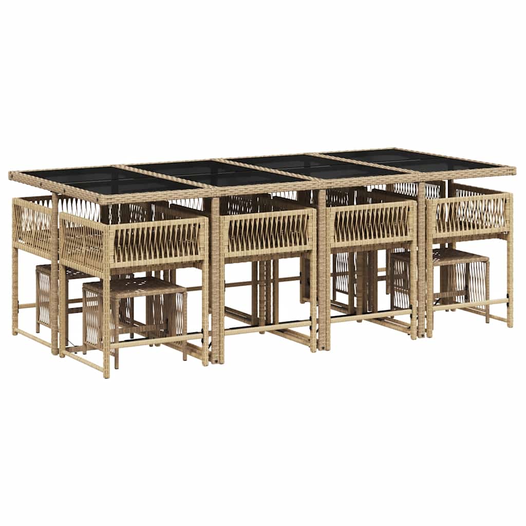 vidaXL 13 Piece Garden Dining Set with Cushions Beige Poly Rattan 3