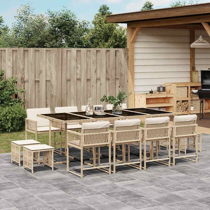 vidaXL 13 Piece Garden Dining Set with Cushions Beige Poly Rattan 1