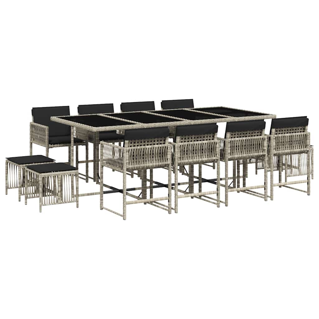 vidaXL 13 Piece Garden Dining Set with Cushions Light Grey Poly Rattan 2