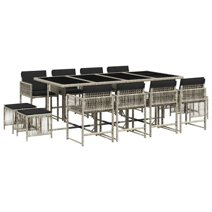 vidaXL 13 Piece Garden Dining Set with Cushions Light Grey Poly Rattan 2