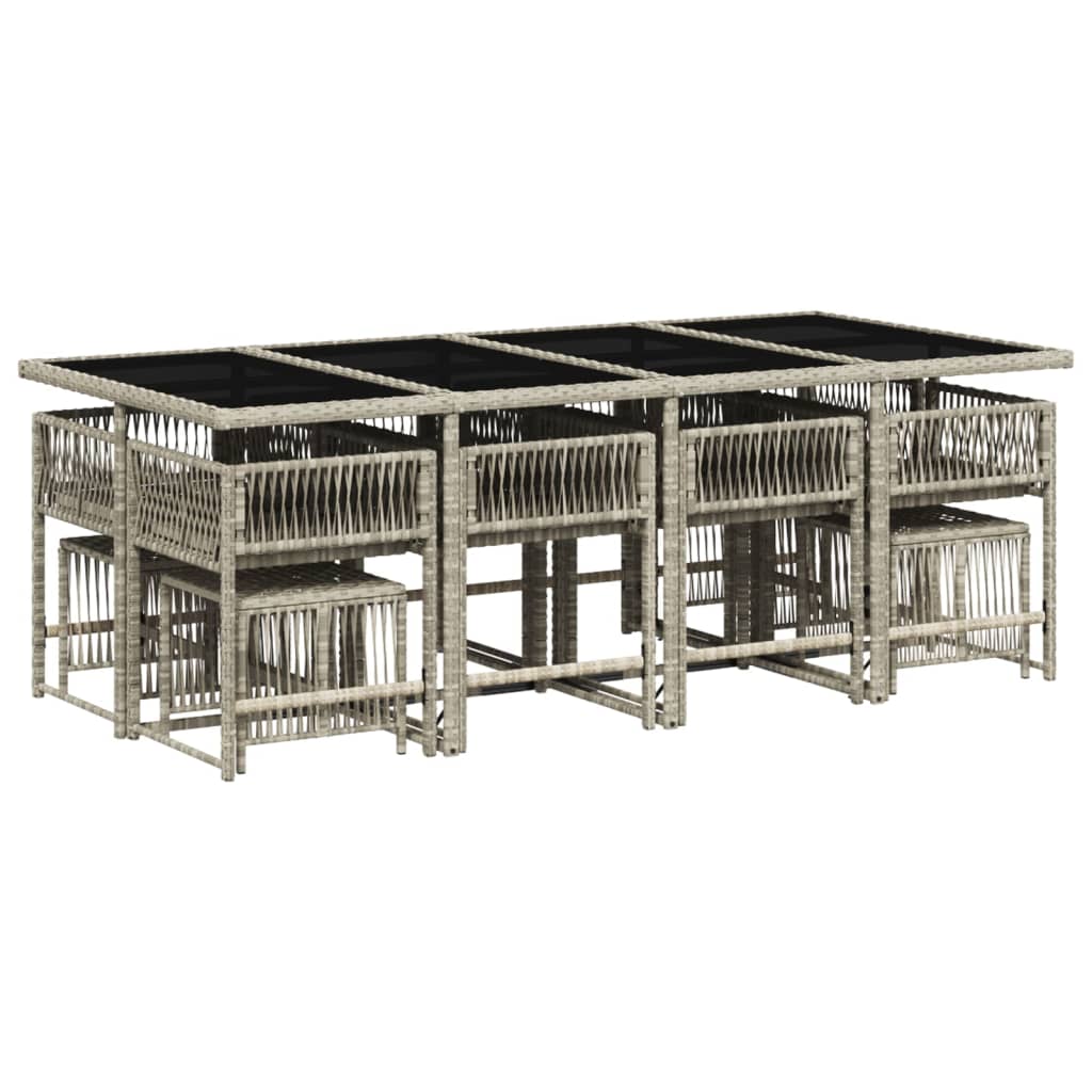 vidaXL 13 Piece Garden Dining Set with Cushions Light Grey Poly Rattan 3