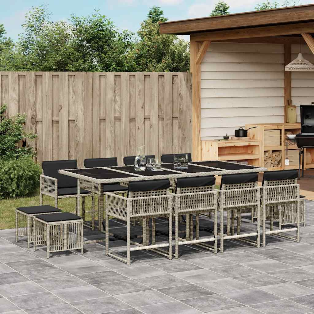vidaXL 13 Piece Garden Dining Set with Cushions Light Grey Poly Rattan 1