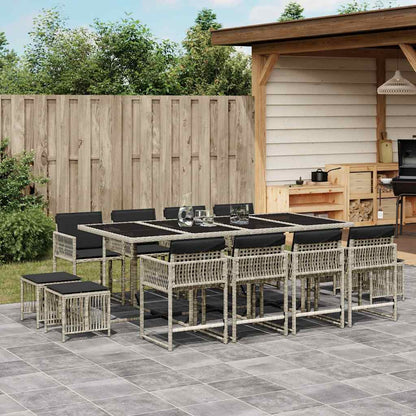 vidaXL 13 Piece Garden Dining Set with Cushions Light Grey Poly Rattan 1