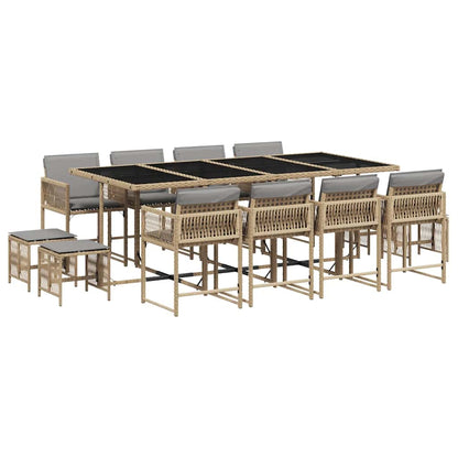 vidaXL 13 Piece Garden Dining Set with Cushions Mix Beige Poly Rattan 2
