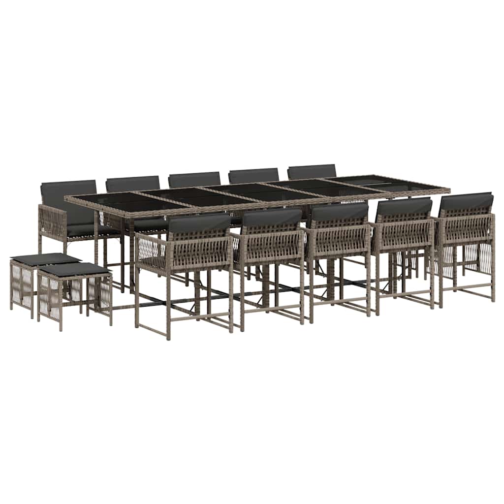 vidaXL 15 Piece Garden Dining Set with Cushions Grey Poly Rattan 2