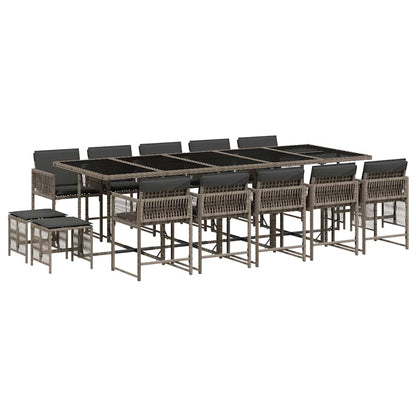 vidaXL 15 Piece Garden Dining Set with Cushions Grey Poly Rattan 2