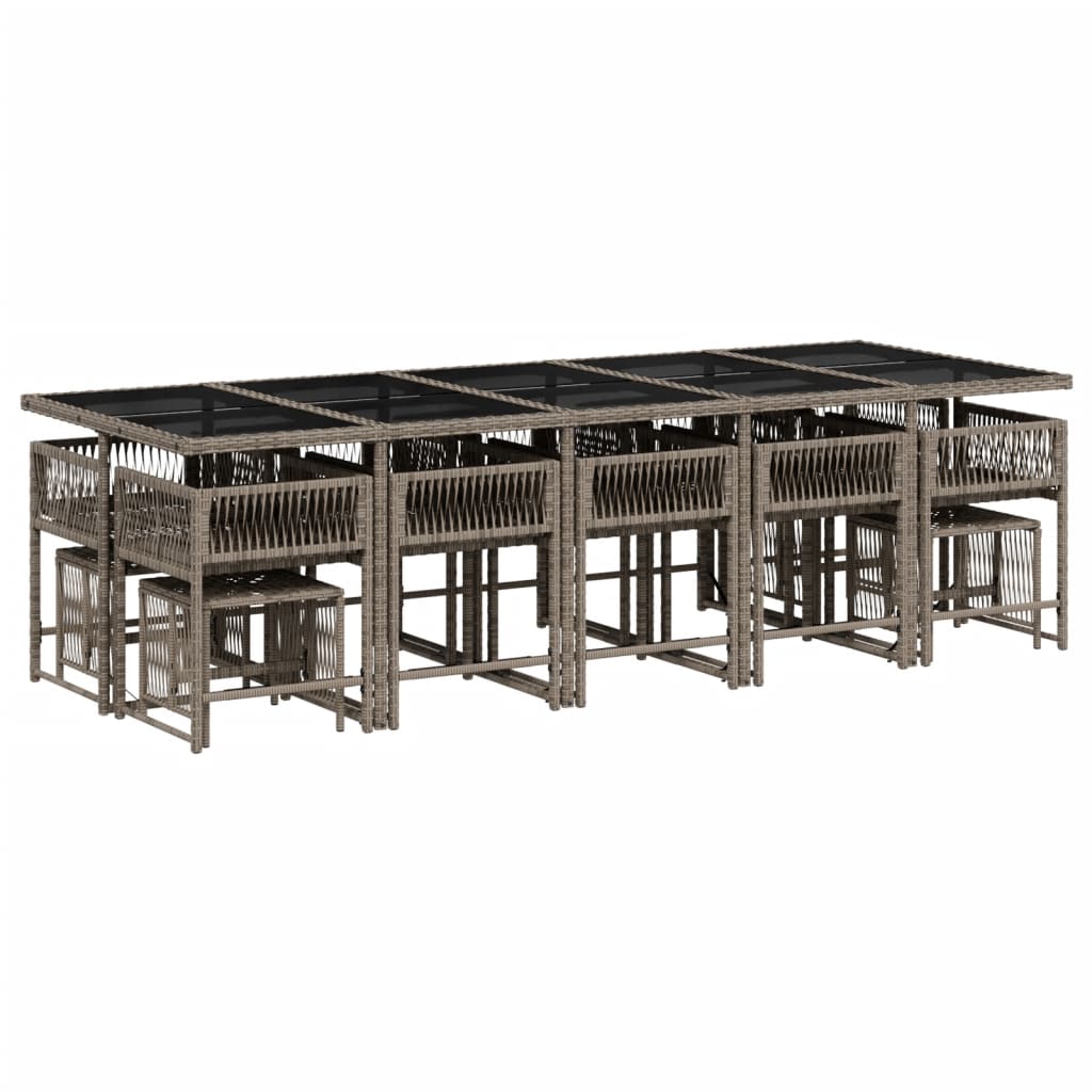 vidaXL 15 Piece Garden Dining Set with Cushions Grey Poly Rattan 3