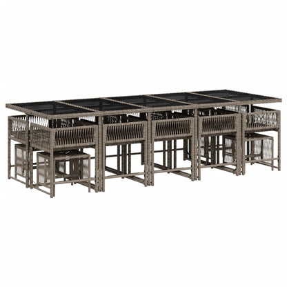 vidaXL 15 Piece Garden Dining Set with Cushions Grey Poly Rattan 3