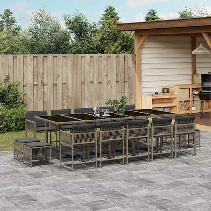vidaXL 15 Piece Garden Dining Set with Cushions Grey Poly Rattan 1
