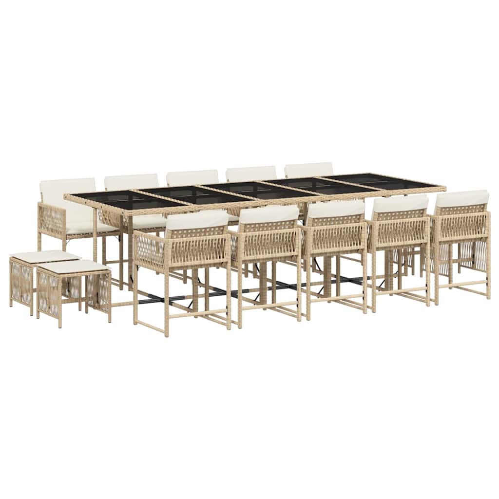vidaXL 15 Piece Garden Dining Set with Cushions Beige Poly Rattan 2