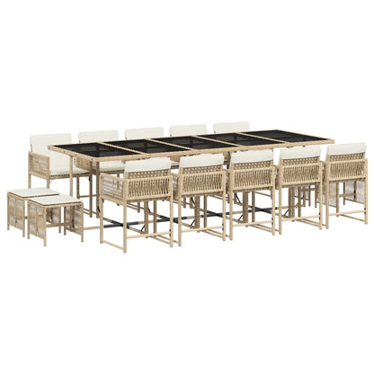 vidaXL 15 Piece Garden Dining Set with Cushions Beige Poly Rattan 2