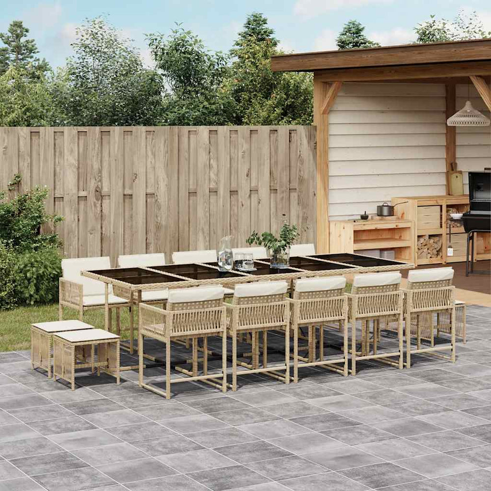 vidaXL 15 Piece Garden Dining Set with Cushions Beige Poly Rattan