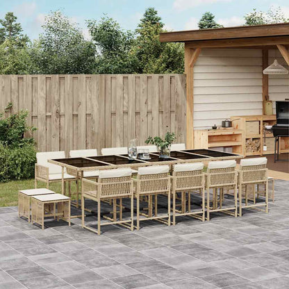 vidaXL 15 Piece Garden Dining Set with Cushions Beige Poly Rattan 1