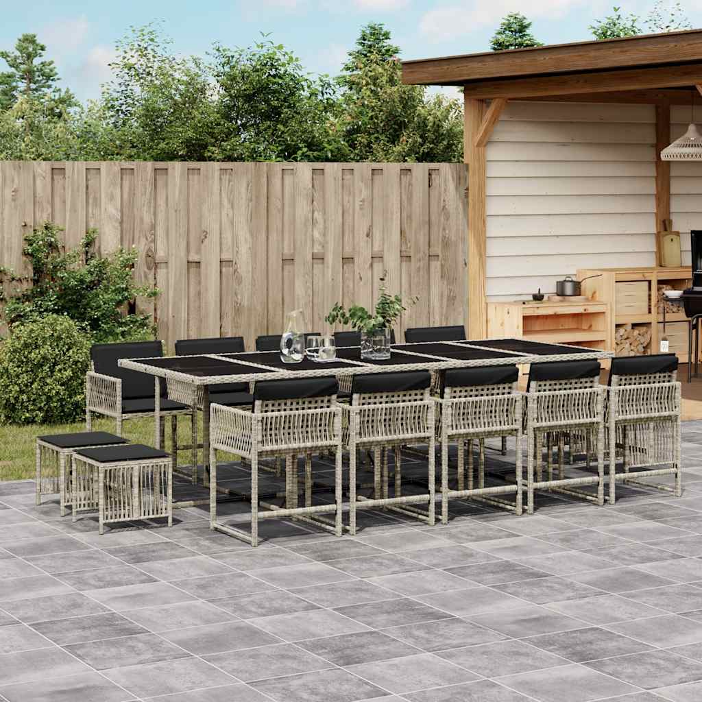 vidaXL 15 Piece Garden Dining Set with Cushions Light Grey Poly Rattan 1